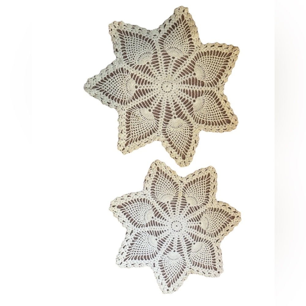 Set Of Two Handmade Crochet Vintage Doilies  Slightly Soiled large and medium